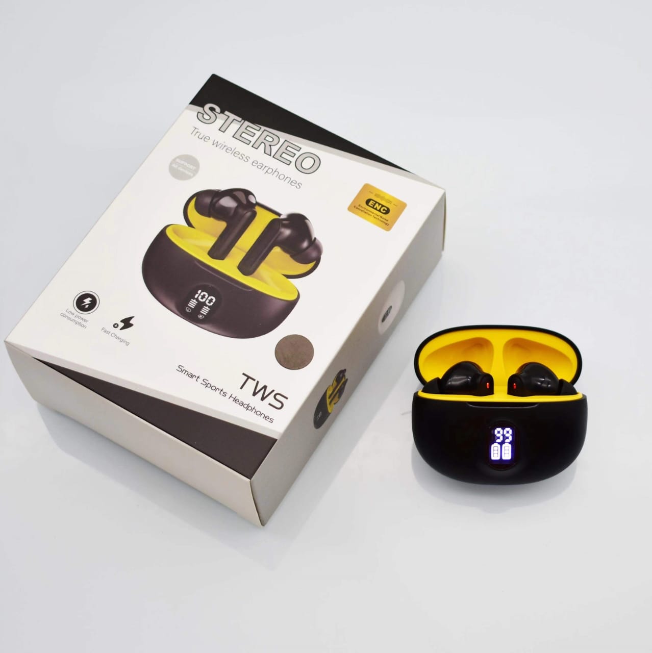 Stereo 895B wireless earbuds is the LED display,
