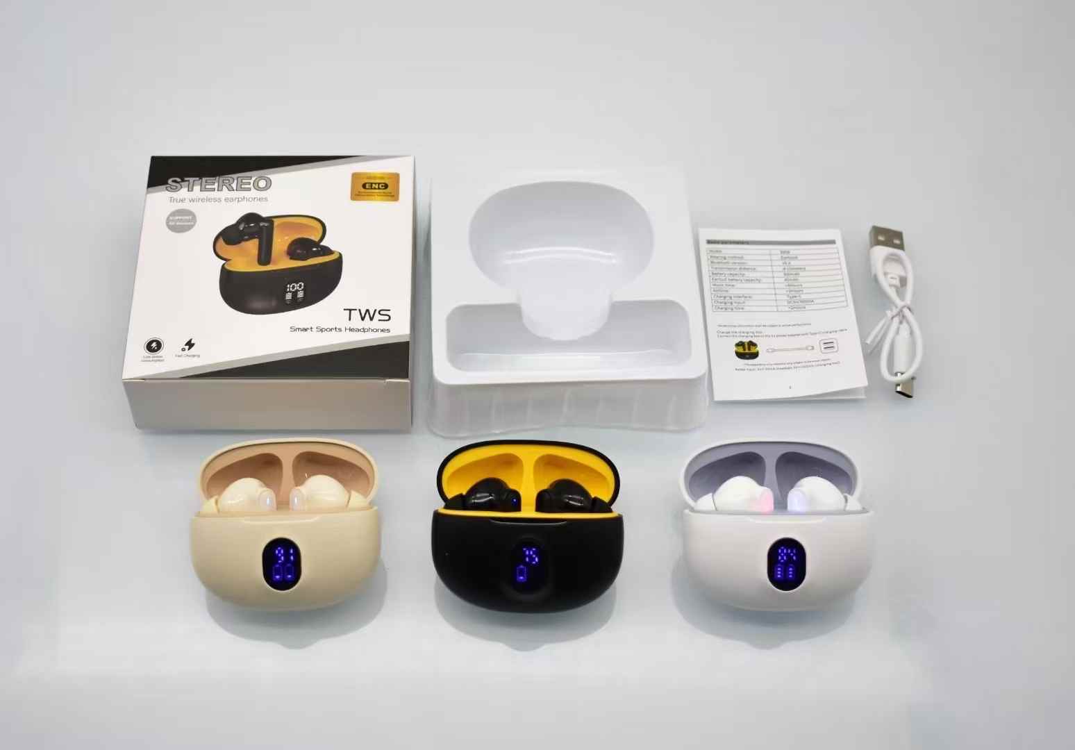 Stereo 895B wireless earbuds is the LED display,